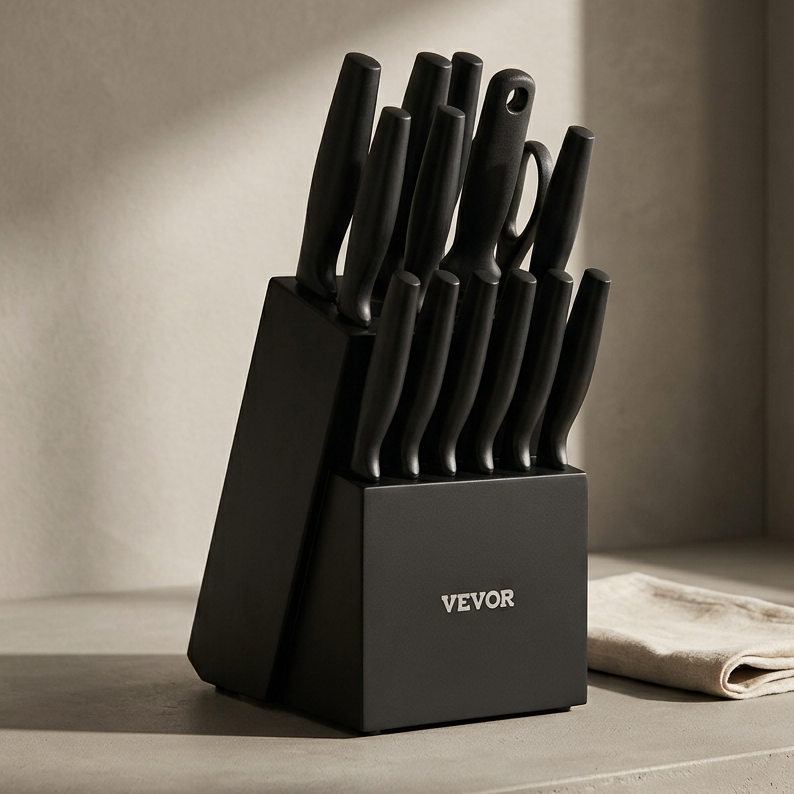 BladeForm™ 15-Piece Kitchen Knife Set – German High-Carbon Steel Knives with Wooden Block & Sharpening Rod