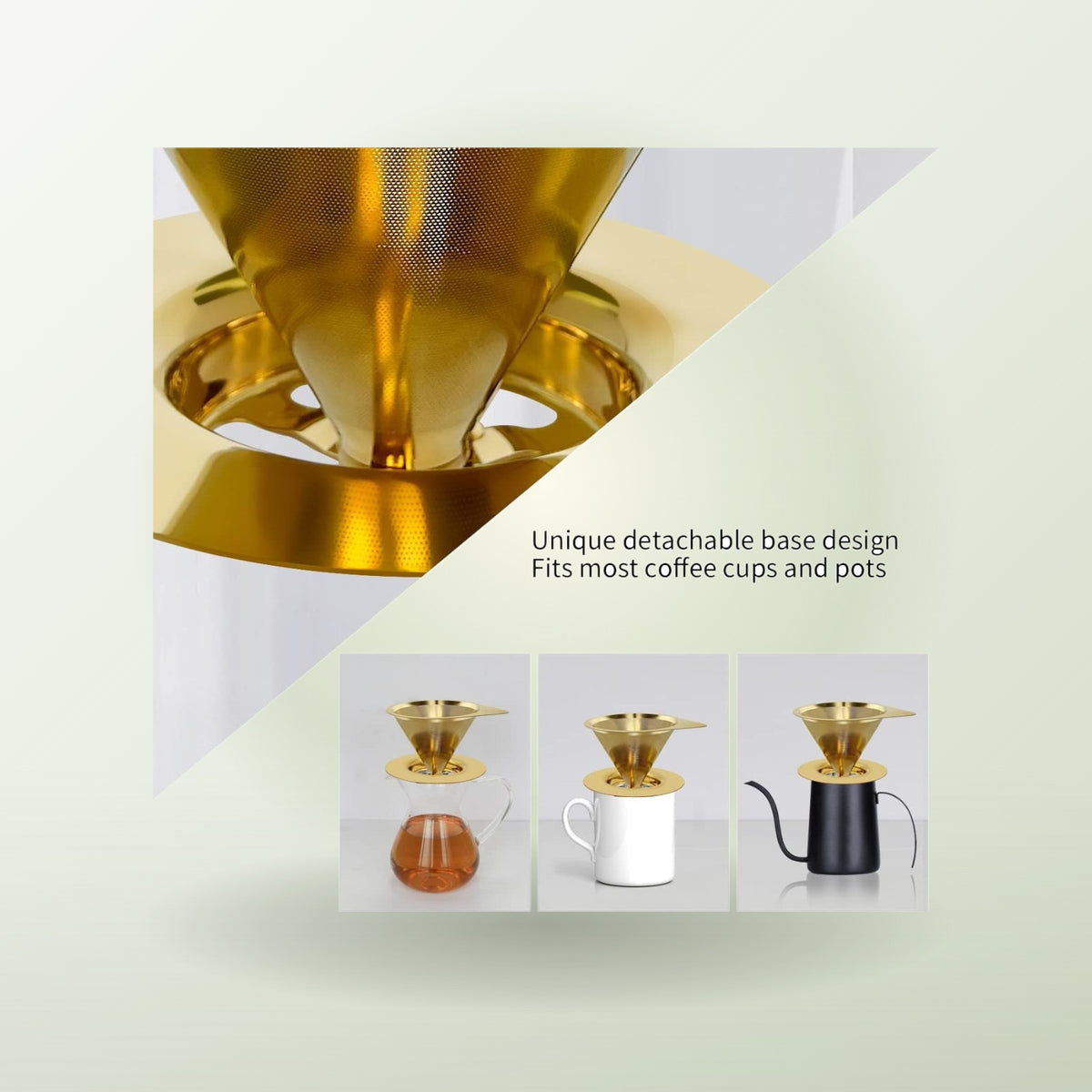 BrewForm™ Stainless Steel Pour Over Coffee Dripper – Reusable Paperless Cone Filter for 1–2 Cups, Gold Finish