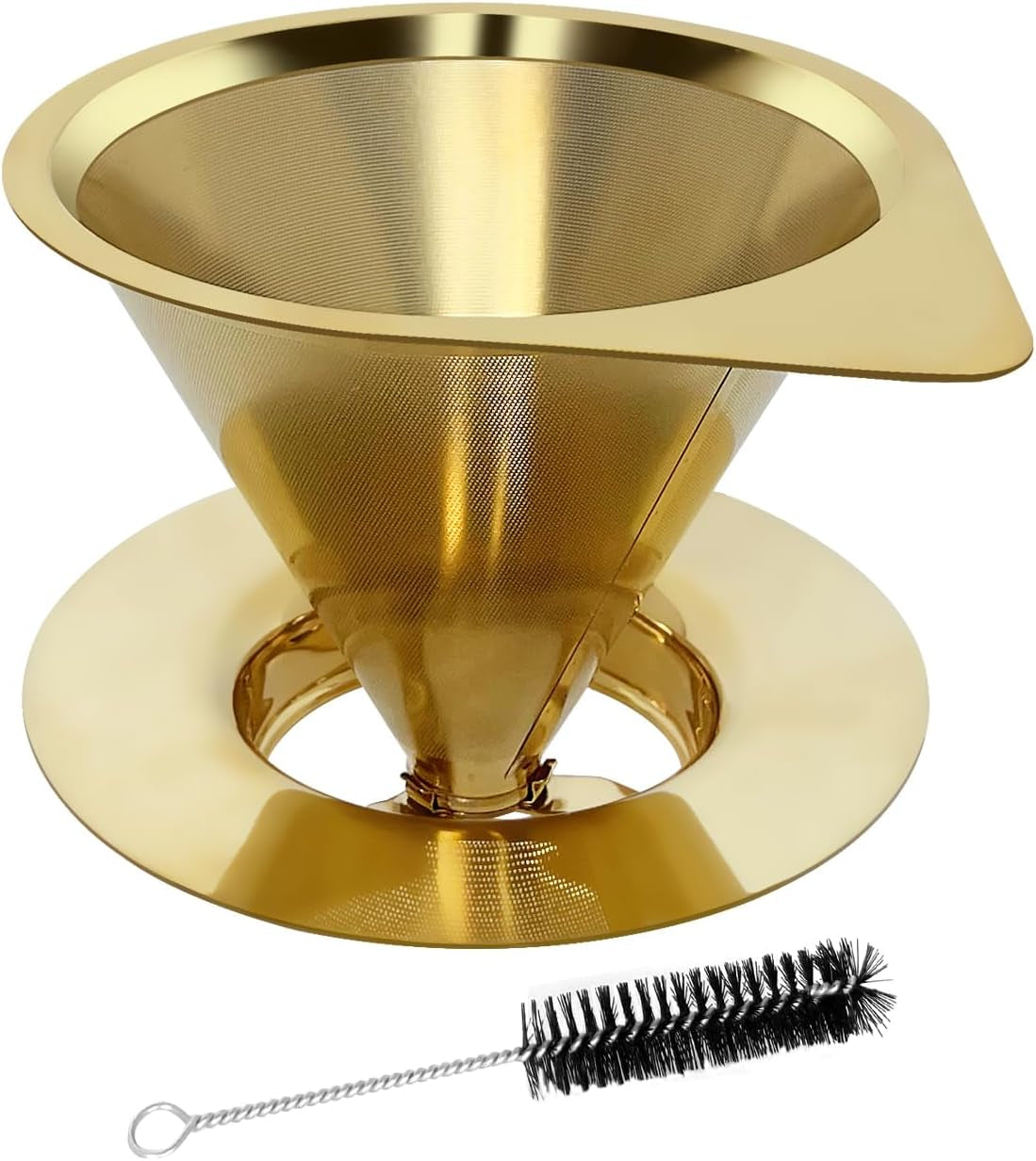BrewForm™ Stainless Steel Pour Over Coffee Dripper – Reusable Paperless Cone Filter for 1–2 Cups, Gold Finish