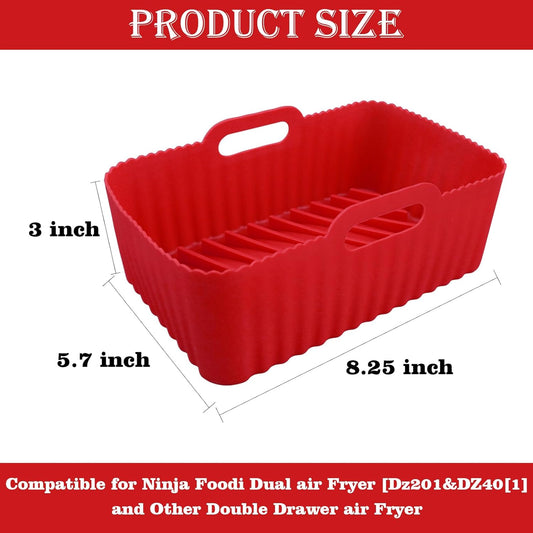 FryGuard™ Reusable Silicone Air Fryer Liners – 2-Pack Non-Stick Rectangular Basket Inserts for Easy Cleanup