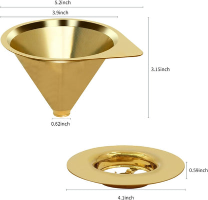BrewForm™ Stainless Steel Pour Over Coffee Dripper – Reusable Paperless Cone Filter for 1–2 Cups, Gold Finish
