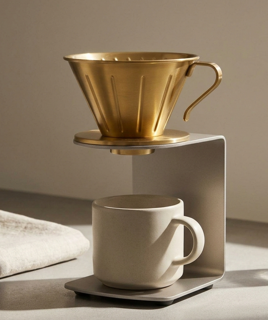 BrewForm™ Stainless Steel Pour Over Coffee Dripper – Reusable Paperless Cone Filter for 1–2 Cups, Gold Finish