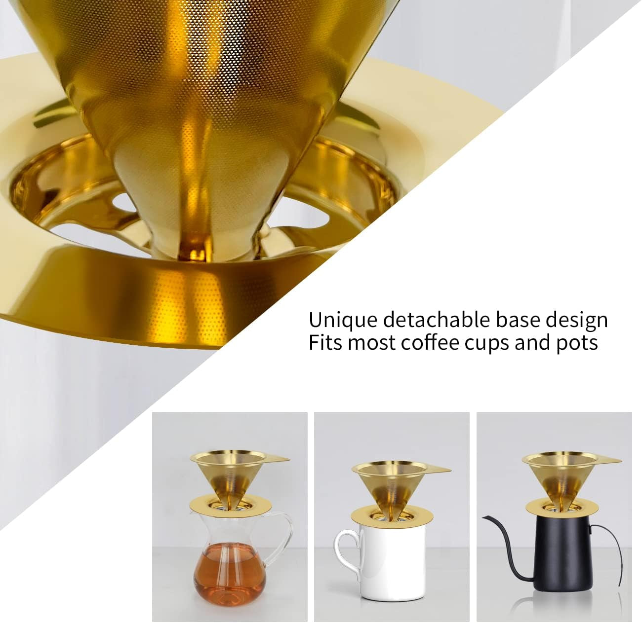 BrewForm™ Stainless Steel Pour Over Coffee Dripper – Reusable Paperless Cone Filter for 1–2 Cups, Gold Finish