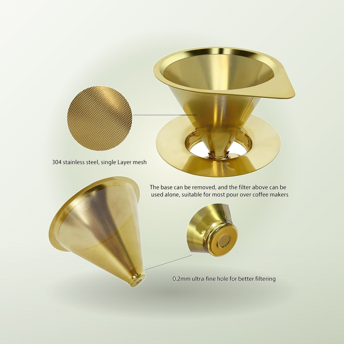 BrewForm™ Stainless Steel Pour Over Coffee Dripper – Reusable Paperless Cone Filter for 1–2 Cups, Gold Finish
